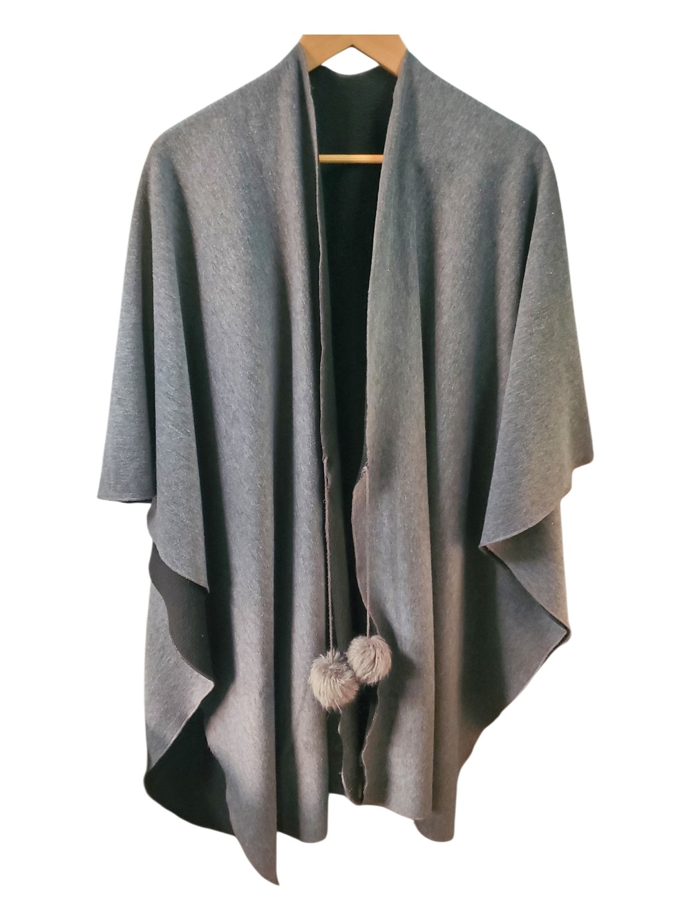 Oversized Cozy Poncho Wrap Gray Fleece Lined